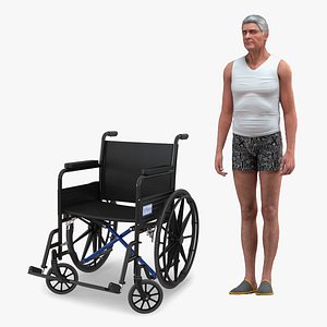Rigged Old Man with Wheelchair Collection 3D model