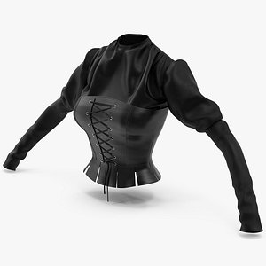 Damask Texture Lace Up Buttoned Up Black Corset 3D Model