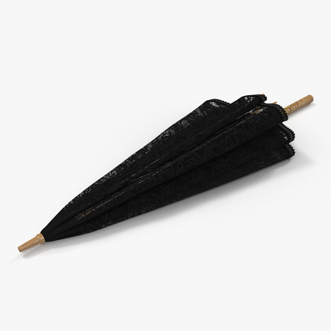 Umbrella Lace Parasol Folded Black 3D Model 3D model preview