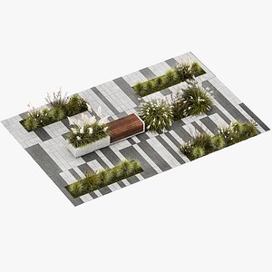 3D bushes with bench for outdoor environment 1147