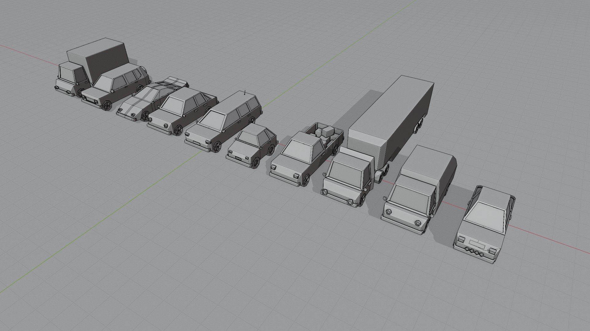 Set of 10 low-poly cars 3D model https://p.turbosquid.com/ts-thumb/S1/VWInjU/Zm/wireframe/png/1634481083/1920x1080/fit_q87/db0dd1a2dcbd8ddfac304fc03657326af81366bf/wireframe.jpg