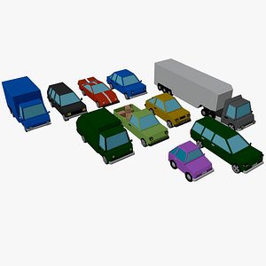 Set of 10 low-poly cars 3D model