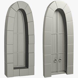 3D model stylized old castle window door