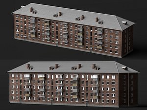 Old Brick Residential Apartment Building 3D Model