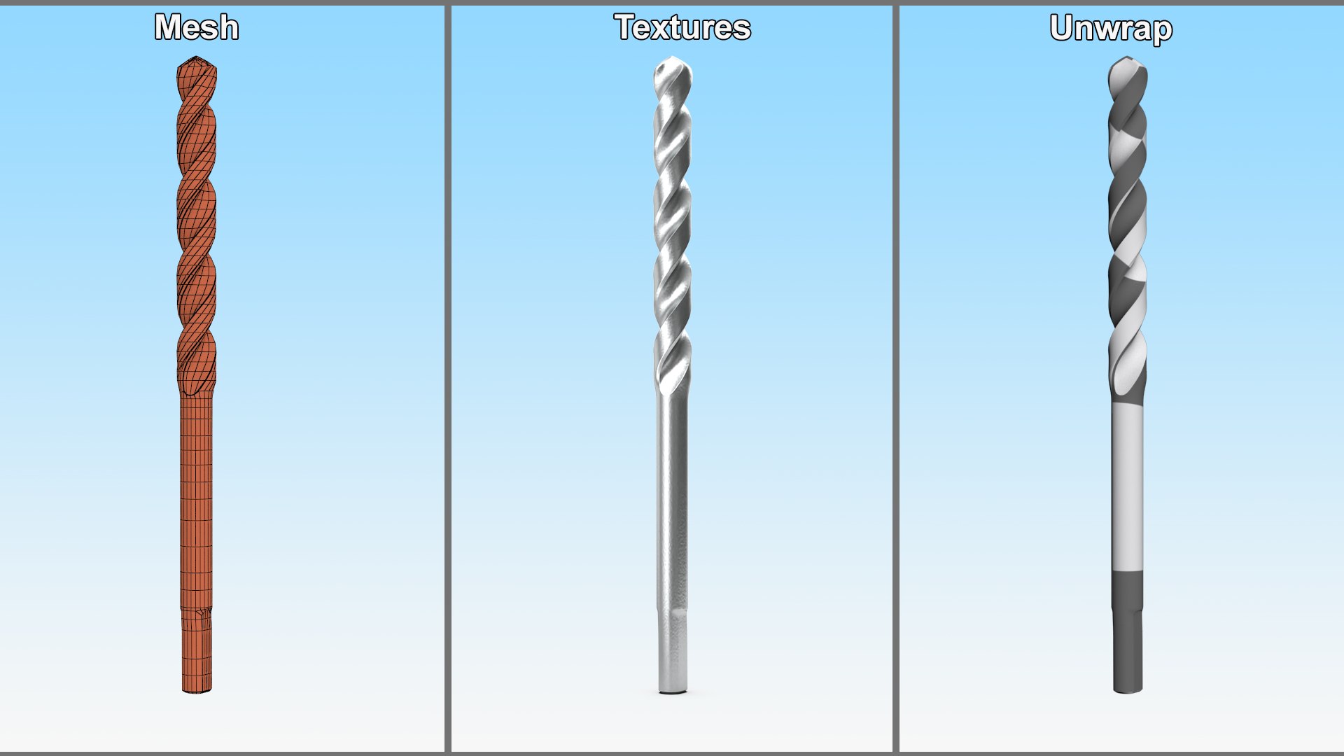3D Steel HSS Drill Bit https://p.turbosquid.com/ts-thumb/S2/CiFcx4/dO/steelhssdrillbit3dmodel006/jpg/1685598189/1920x1080/fit_q87/ca19af071f416a43216789c7d3bd3ea2aa3d43a1/steelhssdrillbit3dmodel006.jpg