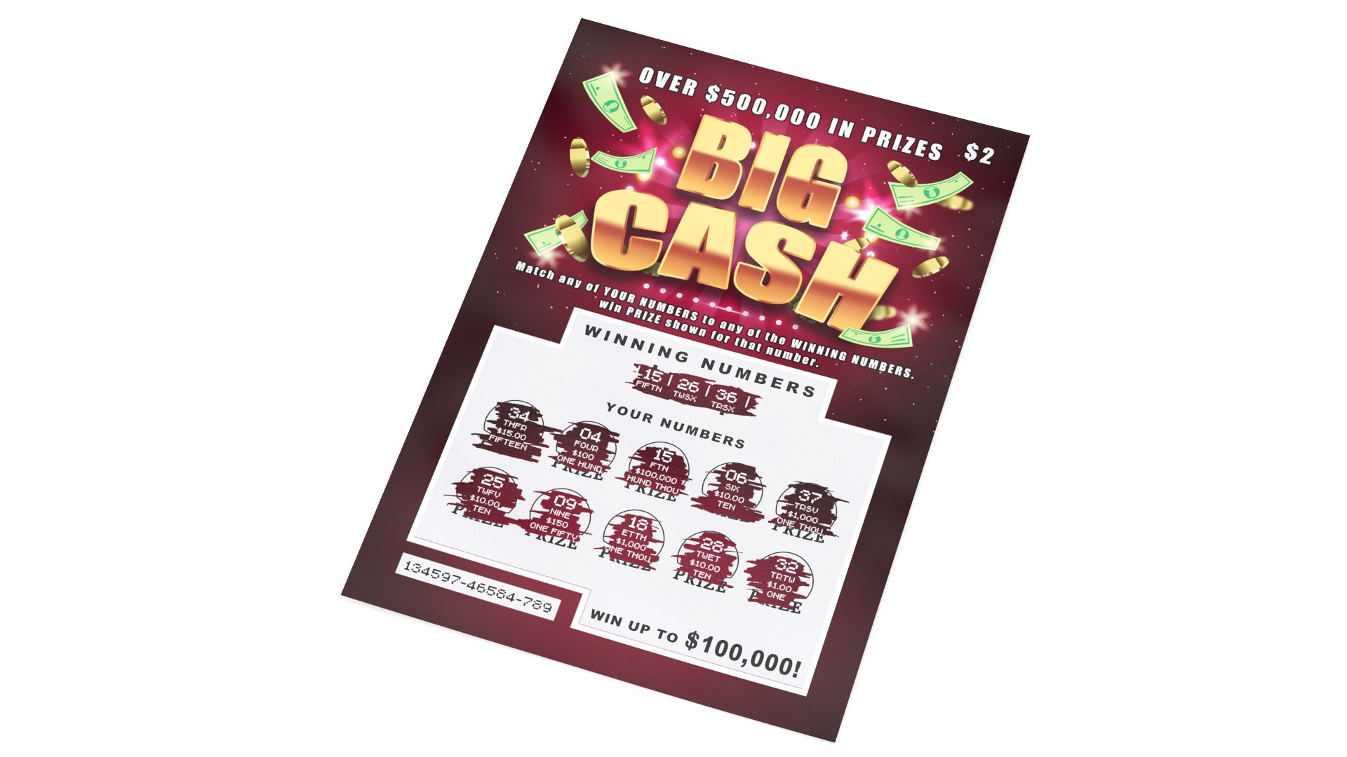 Big Cash Scratching Card with Erased Layer 3D model preview