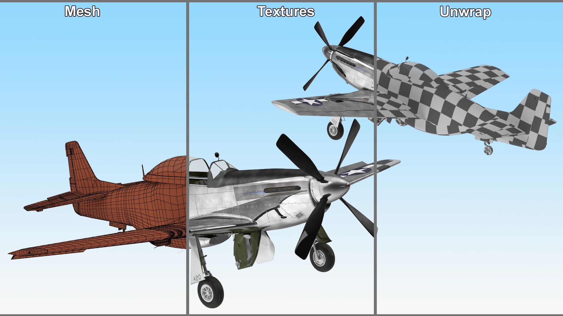 North American P-51 Rigged 3D https://p.turbosquid.com/ts-thumb/S2/lJrLuj/Bn/northamericanp51riggedc4dmodel043/jpg/1712792081/1920x1080/fit_q87/25853113ceac82a1e93be6d595ac3966c46b46c3/northamericanp51riggedc4dmodel043.jpg