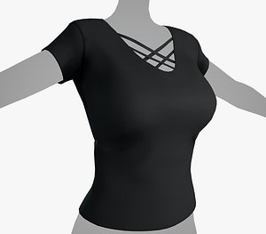 Female Black T-Shirt Style 1 3D model