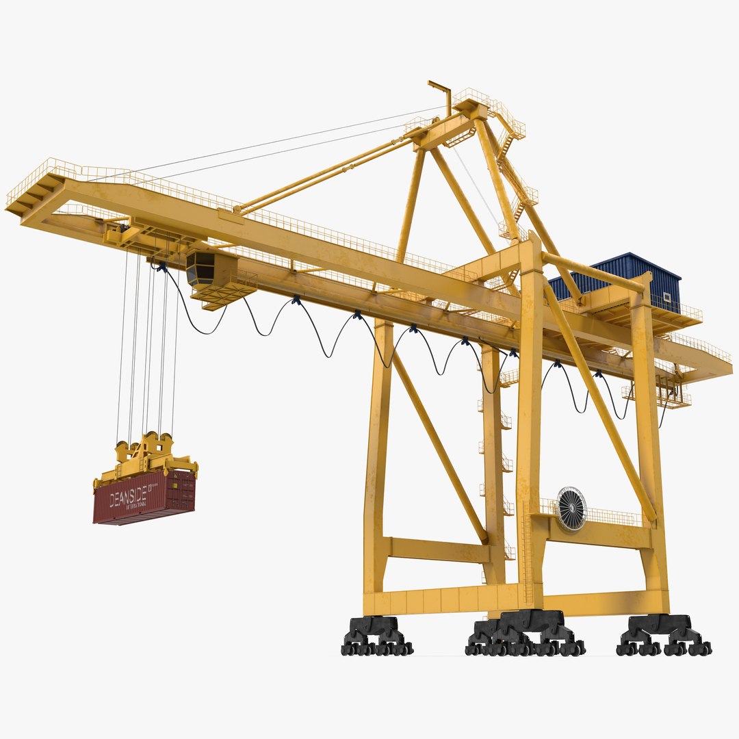 Quayside Container Crane with Container Rigged 3D model preview