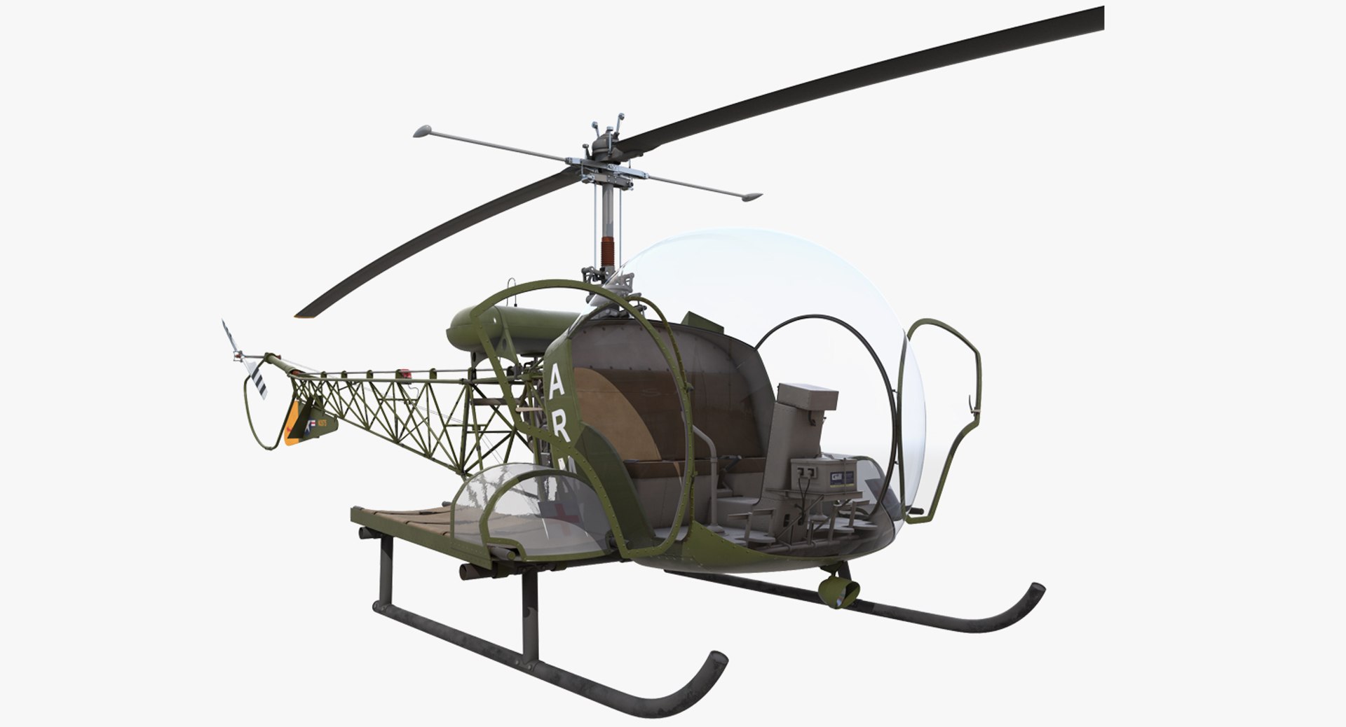 Bell H-13 Sioux United States Army Rigged 3D Model 3D model preview