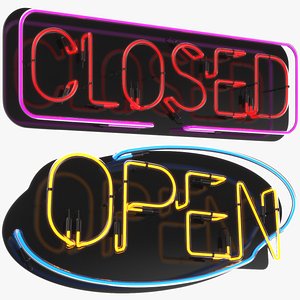 Two Detailed Neon Signs Open And Closed 3D