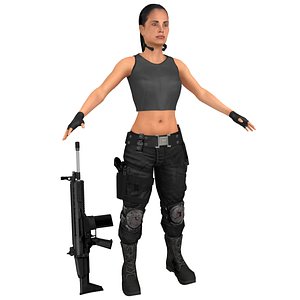 3D female mercenary knife gun model