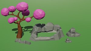 Low Poly Tree and Rocks