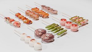 10-piece yakitori model asset Low-poly 3D model 3D model