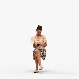 00279Denise015 - Adult Caucasian woman sitting at home with smartphone in summer casual wear 3D