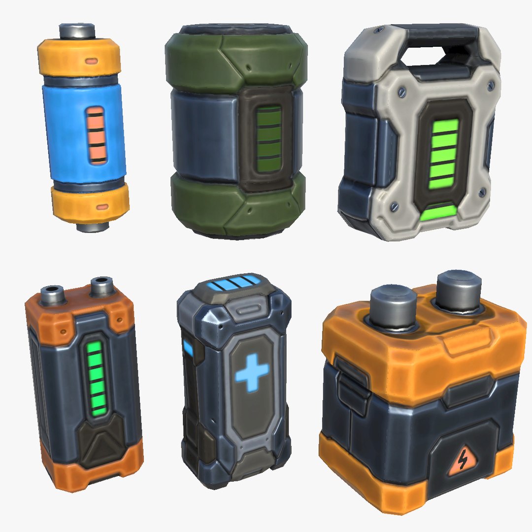 3D Stylized Sci-Fi Cyberpunk Batteries Energy Power Health Battery Pack ...