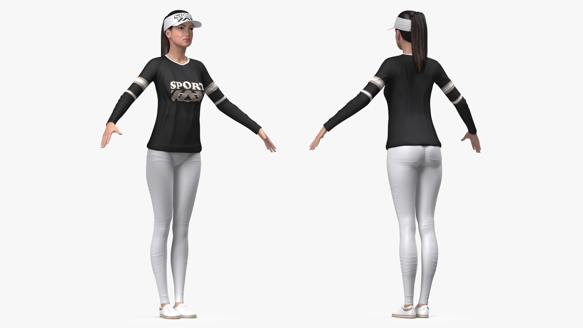 Asian Woman in Sportswear Rigged for Maya 3D model preview