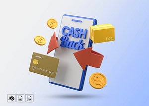 Cashback in Mobile 3D Illustration