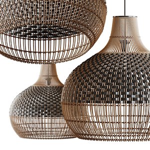 Handwoven Rattan Pendant Light Lampshade 3D model