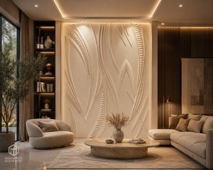 3D Modern Abstract Leaf Curved Decor Bas Relief Mural STL CNC 44 model