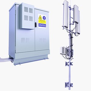 Wall Telecom Antenna Mast 62 and Base Station Box SET 3D