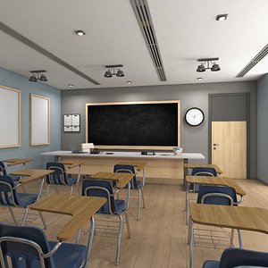 Classroom Interior with Furniture Light 3D