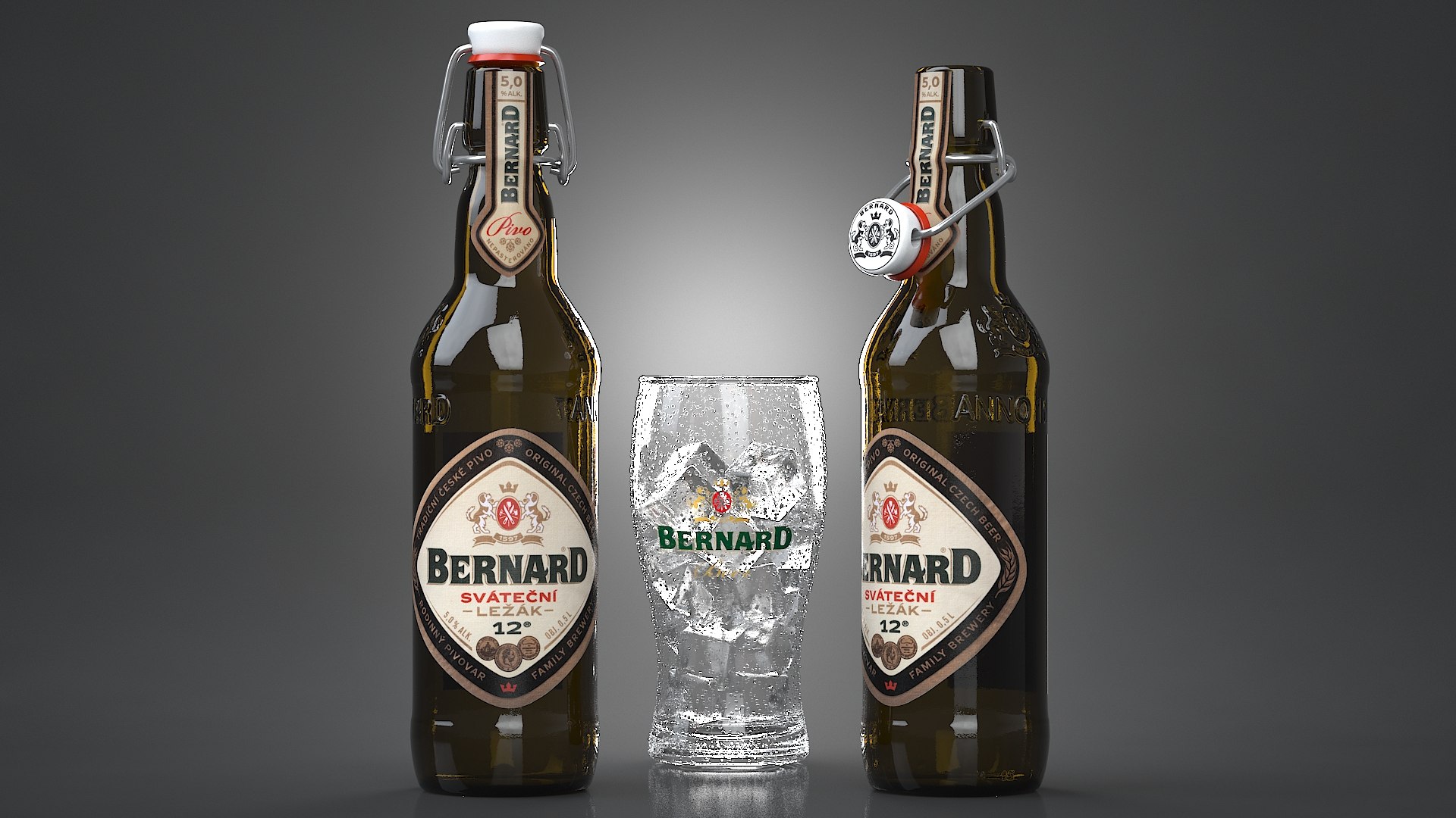 3D beer bottles bernard glasses model - TurboSquid 1277927