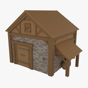 Medieval Village Barn - Low Poly and Realistic RPG Building - Game Ready 3D