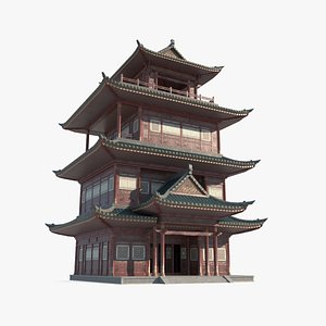 3D Attic of ancient Asian architecture model