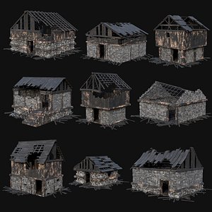 3D BURNED STONE HOUSES RUIN DESTROYED COTTAGE OLD AAA COLLECTION model