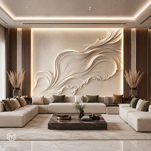 Modern Abstract Wave Decor Bas Relief Mural STL CNC 84 model