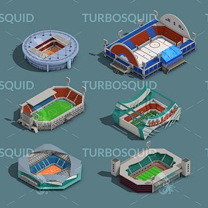 3D Low Poly Stadium Set Isometric Icon model
