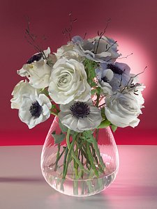 table bouquet white roses 3D model