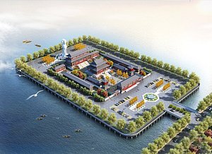 3D model Waterfront Temple  Courtyard Complex