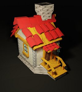 Village House Old Low Poly 3D