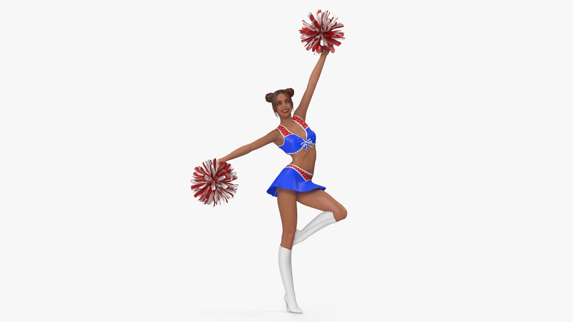 European Woman Dancing with Pompoms 3D model preview