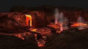 lava fire magma skull cave gate temple rock cliff mount mountain 3D