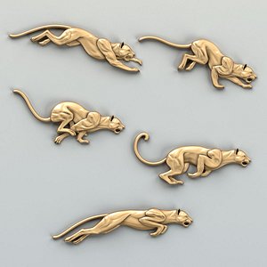 3D Animal decor 002 Running panthers Five poses