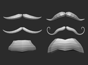 3D model 30 Low poly moustache and beard base mesh IMM brush set for Zbrush FBX and OBJ files
