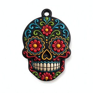 Sugar Skull Floral Pendant 3D Printable 3D