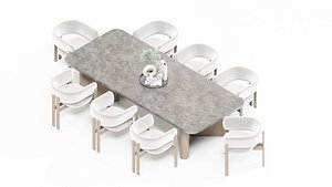 3D Modern Luxury Marble Dining Table Set with 8 model