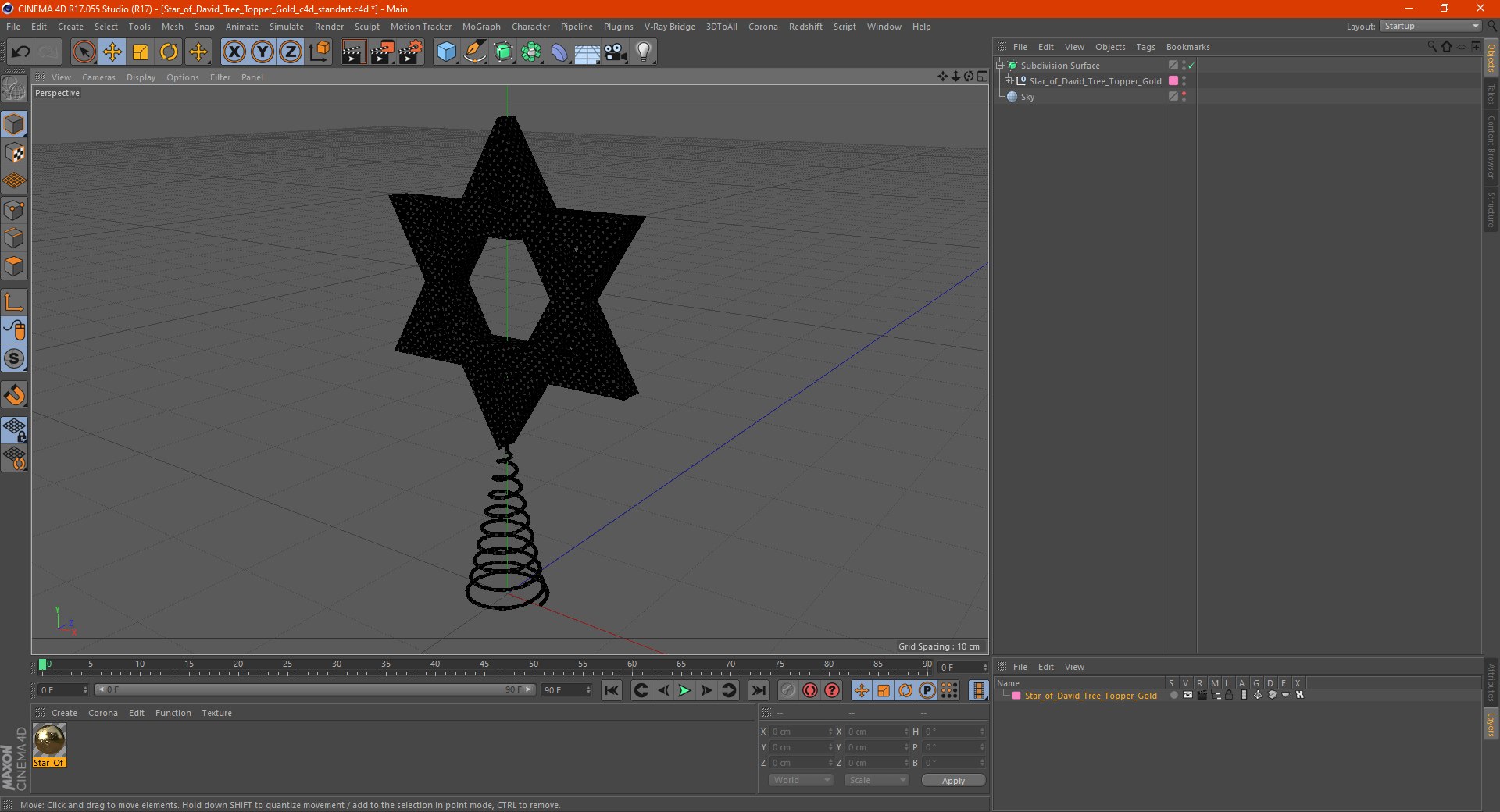 Star of David Tree Topper Gold 3D model preview