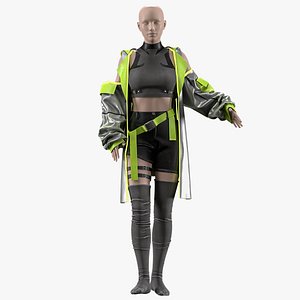 female cyberpunk outfit with texture and smart material