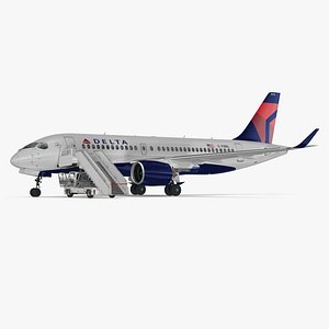 Airbus Delta with Passenger Boarding Stairs Car 3D model