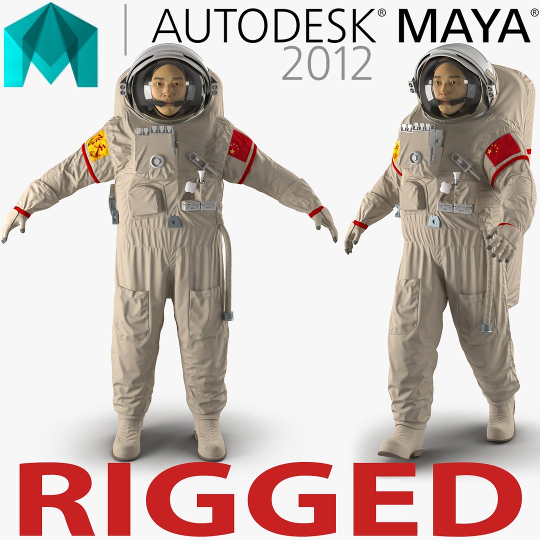 Chinese Astronaut Wearing Space Suit Feitian Rigged for Maya 3D model preview