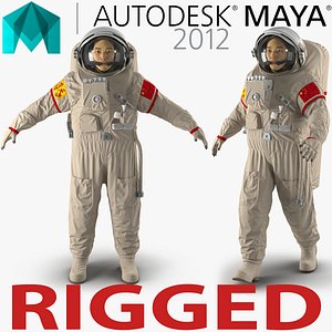 Chinese Astronaut Wearing Space Suit Feitian Rigged for Maya