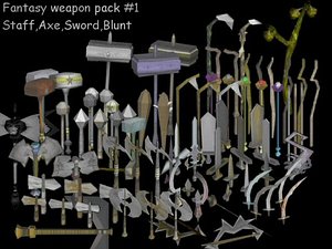 3d fantasy weapon blades axes model