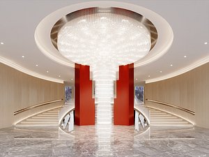 Modern Luxury Foyer with Elegant Staircase and Chandelier model