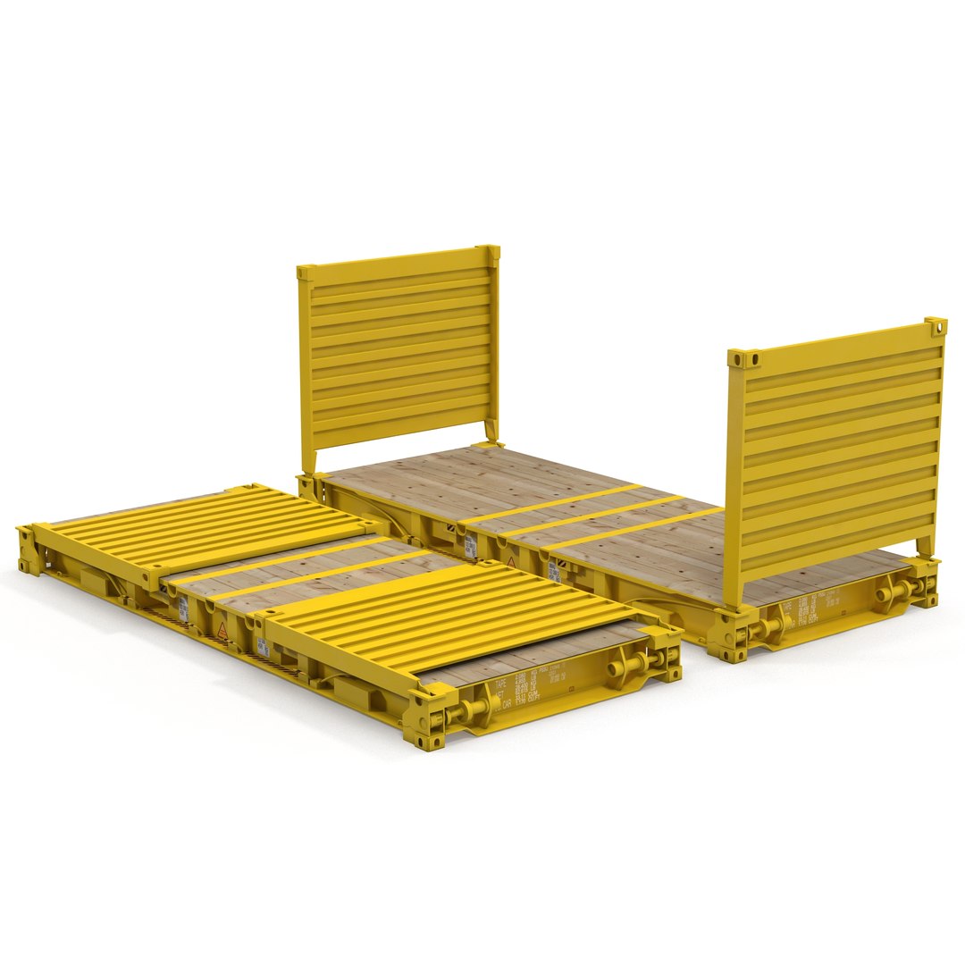 Flat Rack Collapsible Container Yellow 3D model preview