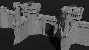 Modular castle walls - 17 pieces with 1 trim sheet texture Low-poly 3D model